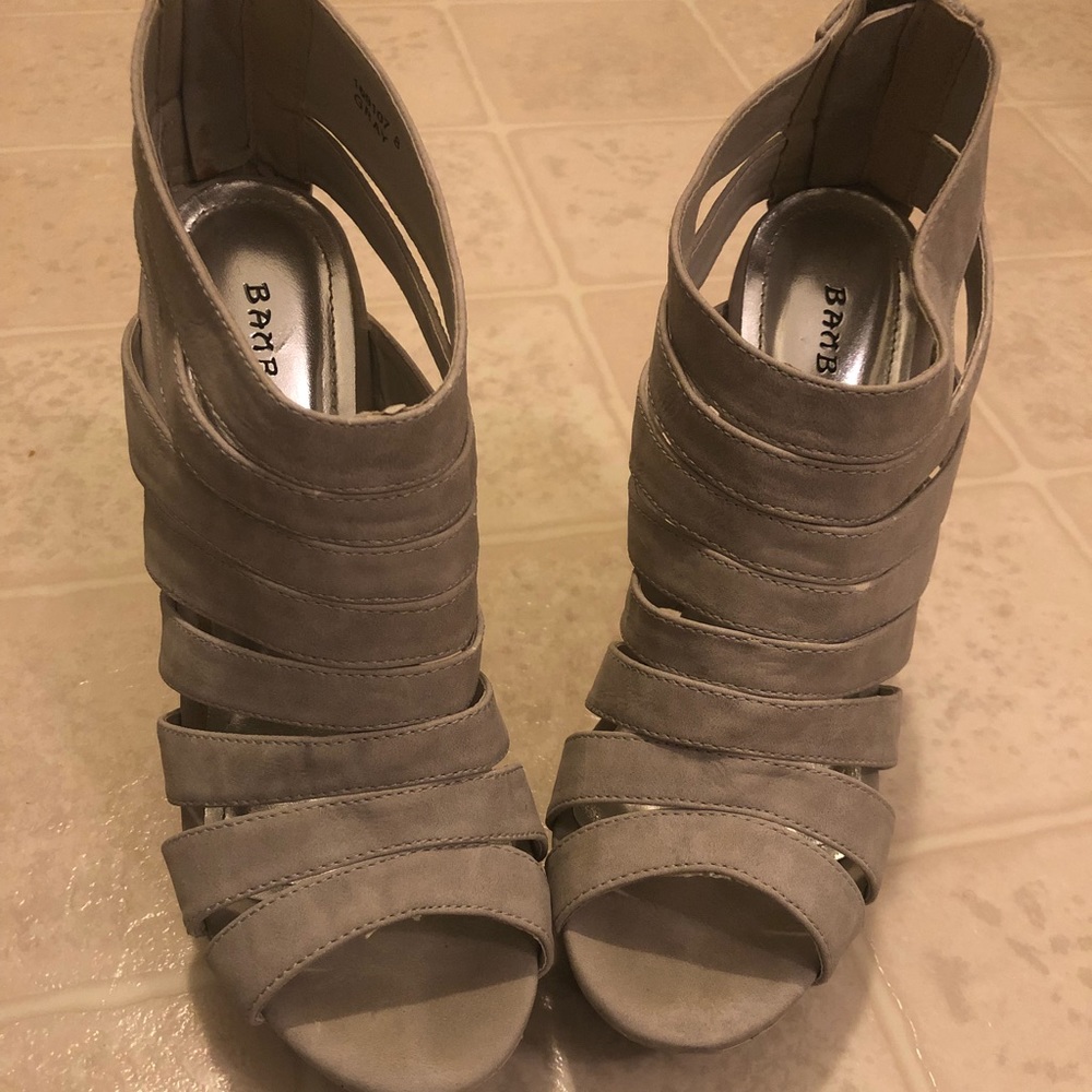 Light gray suede wedge sandals